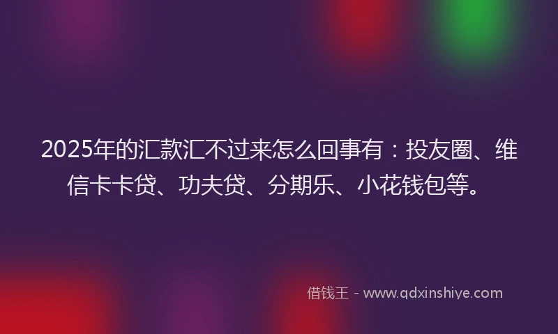 2025年的汇款汇不过来怎么回事有：投友圈、维信卡卡贷、功夫贷、分期乐、小花钱包等。
