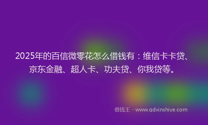 2025年的百信微零花怎么借钱有：维信卡卡贷、京东金融、超人卡、功夫贷、你我贷等。