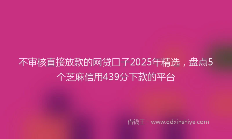 不审核直接放款的网贷口子2025年精选，盘点5个芝麻信用439分下款的平台