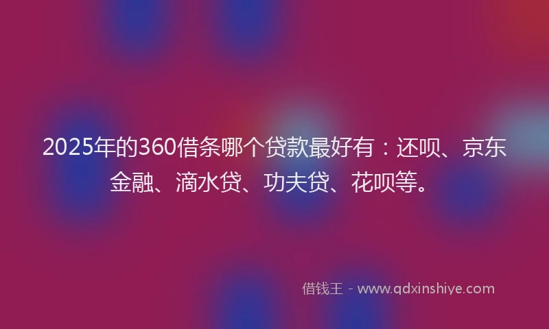 2025年的360借条哪个贷款最好有：还呗、京东金融、滴水贷、功夫贷、花呗等。