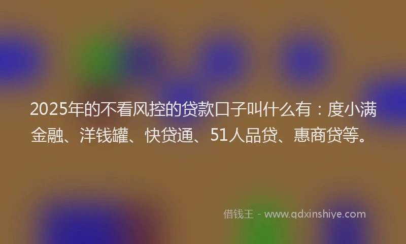 2025年的不看风控的贷款口子叫什么有：度小满金融、洋钱罐、快贷通、51人品贷、惠商贷等。