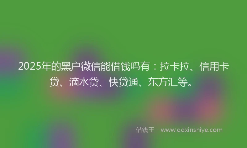 2025年的黑户微信能借钱吗有：拉卡拉、信用卡贷、滴水贷、快贷通、东方汇等。