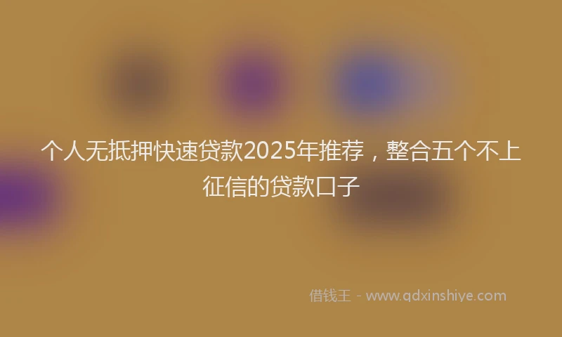 个人无抵押快速贷款2025年推荐，整合五个不上征信的贷款口子