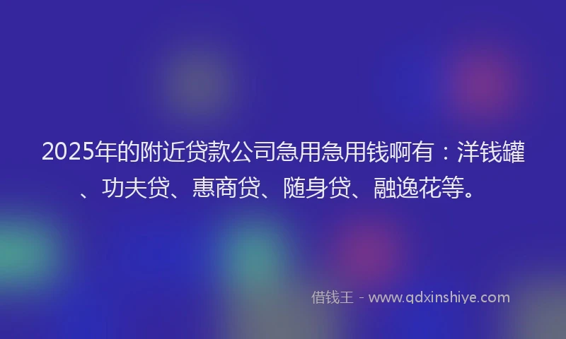 2025年的附近贷款公司急用急用钱啊有：洋钱罐、功夫贷、惠商贷、随身贷、融逸花等。