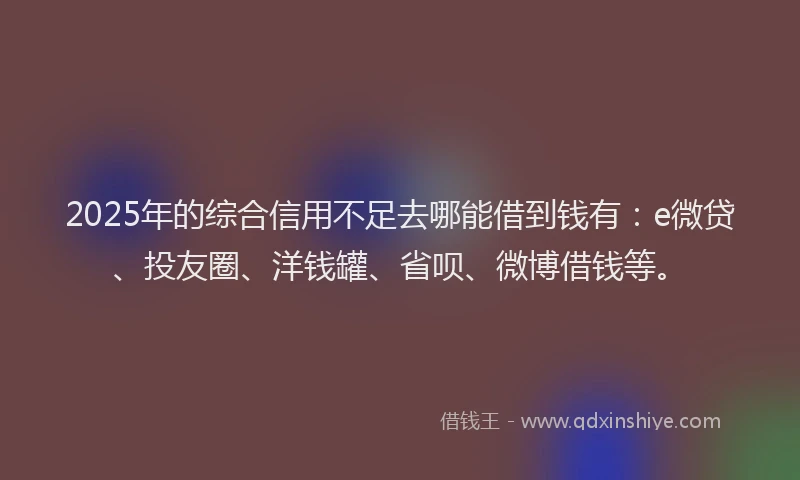 2025年的综合信用不足去哪能借到钱有：e微贷、投友圈、洋钱罐、省呗、微博借钱等。