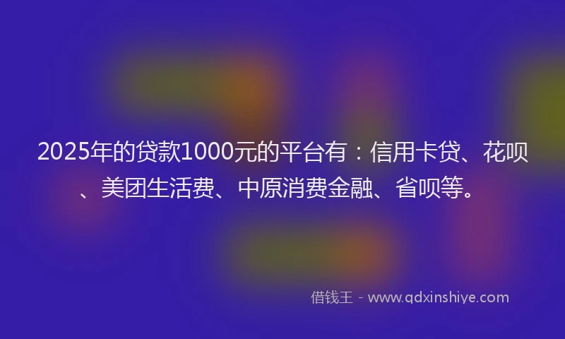2025年的贷款1000元的平台有：信用卡贷、花呗、美团生活费、中原消费金融、省呗等。