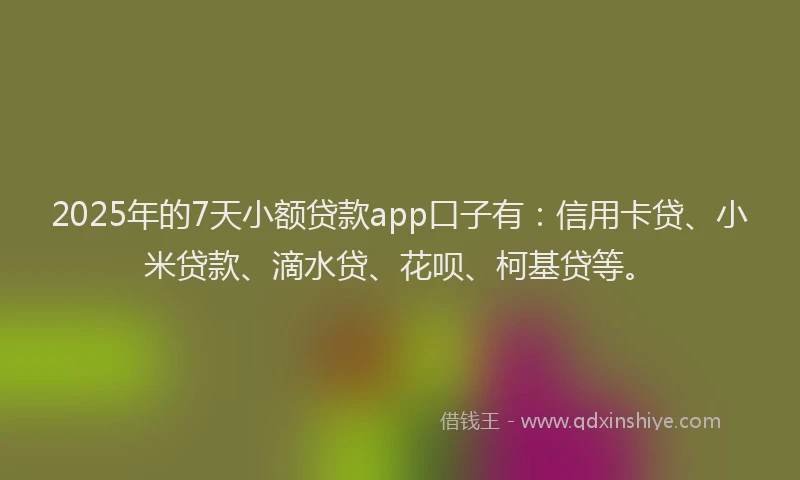 2025年的7天小额贷款app口子有：信用卡贷、小米贷款、滴水贷、花呗、柯基贷等。
