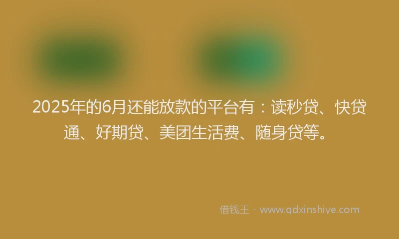 2025年的6月还能放款的平台有：读秒贷、快贷通、好期贷、美团生活费、随身贷等。