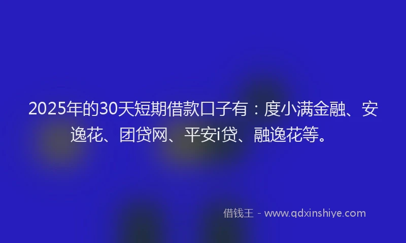 2025年的30天短期借款口子有：度小满金融、安逸花、团贷网、平安i贷、融逸花等。