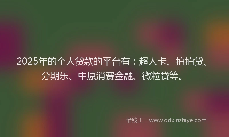 2025年的个人贷款的平台有：超人卡、拍拍贷、分期乐、中原消费金融、微粒贷等。