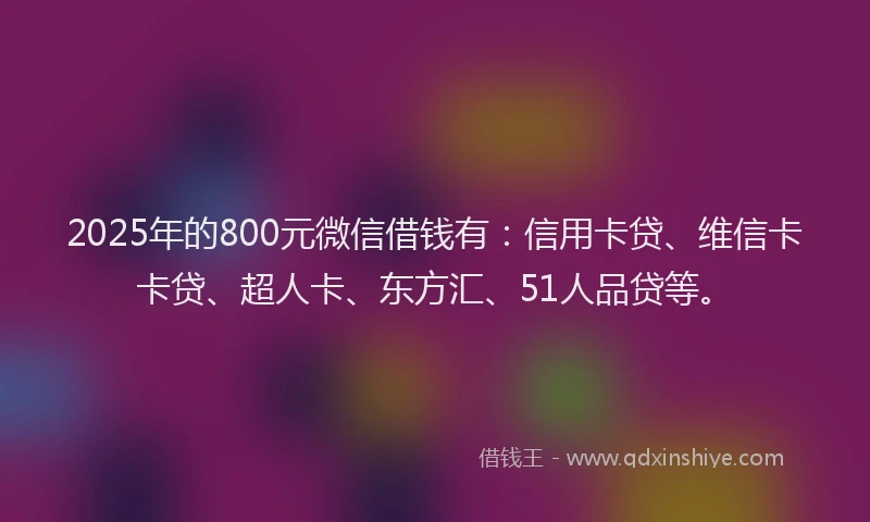 2025年的800元微信借钱有：信用卡贷、维信卡卡贷、超人卡、东方汇、51人品贷等。