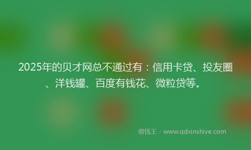 2025年的贝才网总不通过有：信用卡贷、投友圈、洋钱罐、百度有钱花、微粒贷等。