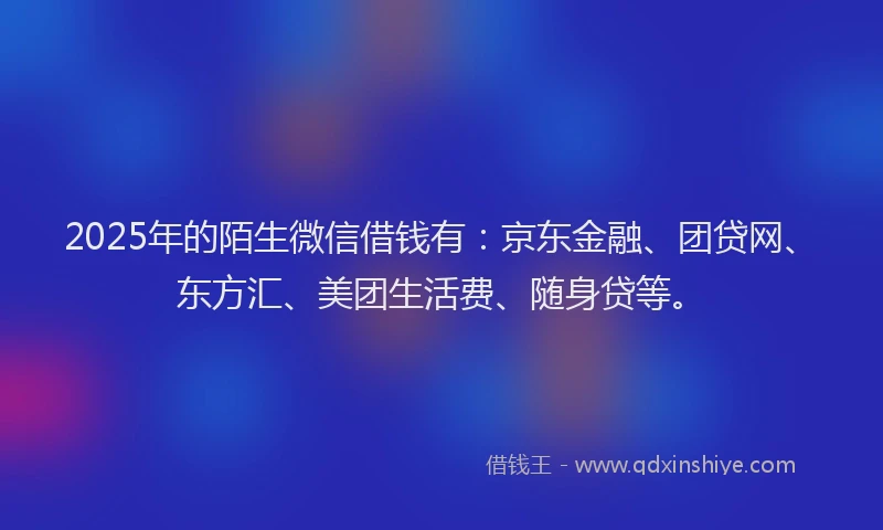 2025年的陌生微信借钱有：京东金融、团贷网、东方汇、美团生活费、随身贷等。