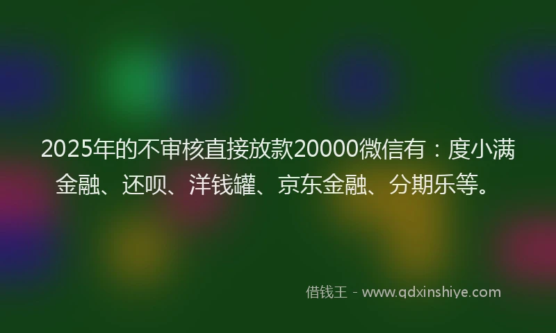 2025年的不审核直接放款20000微信有：度小满金融、还呗、洋钱罐、京东金融、分期乐等。