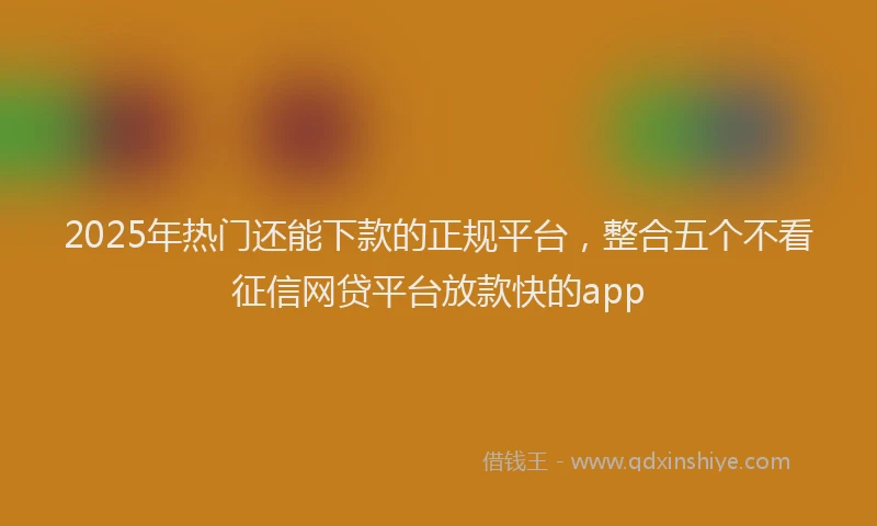 2025年热门还能下款的正规平台，整合五个不看征信网贷平台放款快的app