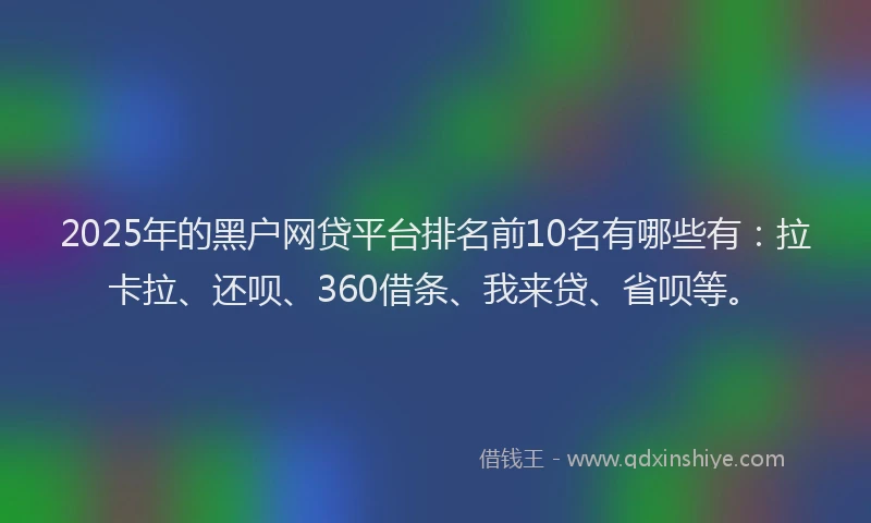 2025年的黑户网贷平台排名前10名有哪些有：拉卡拉、还呗、360借条、我来贷、省呗等。