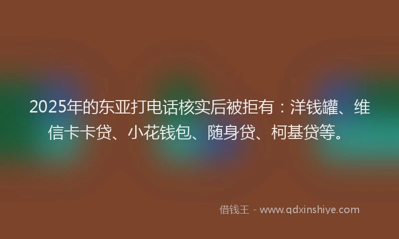 2025年的东亚打电话核实后被拒有：洋钱罐、维信卡卡贷、小花钱包、随身贷、柯基贷等。