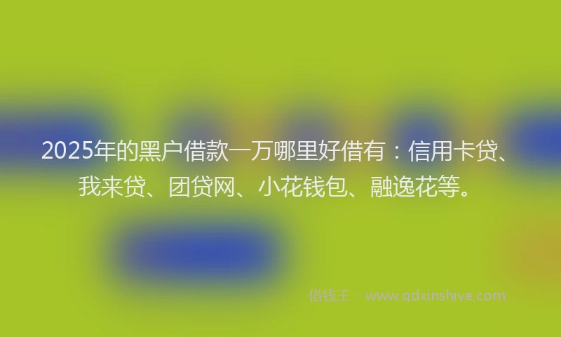 2025年的黑户借款一万哪里好借有：信用卡贷、我来贷、团贷网、小花钱包、融逸花等。