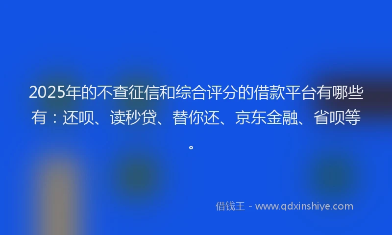 2025年的不查征信和综合评分的借款平台有哪些有：还呗、读秒贷、替你还、京东金融、省呗等。
