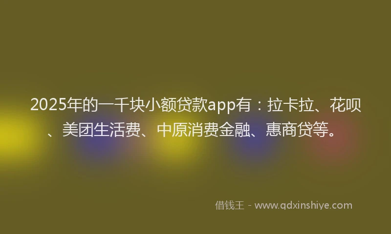2025年的一千块小额贷款app有：拉卡拉、花呗、美团生活费、中原消费金融、惠商贷等。