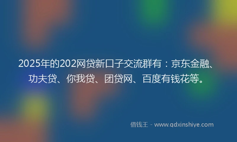 2025年的202网贷新口子交流群有：京东金融、功夫贷、你我贷、团贷网、百度有钱花等。