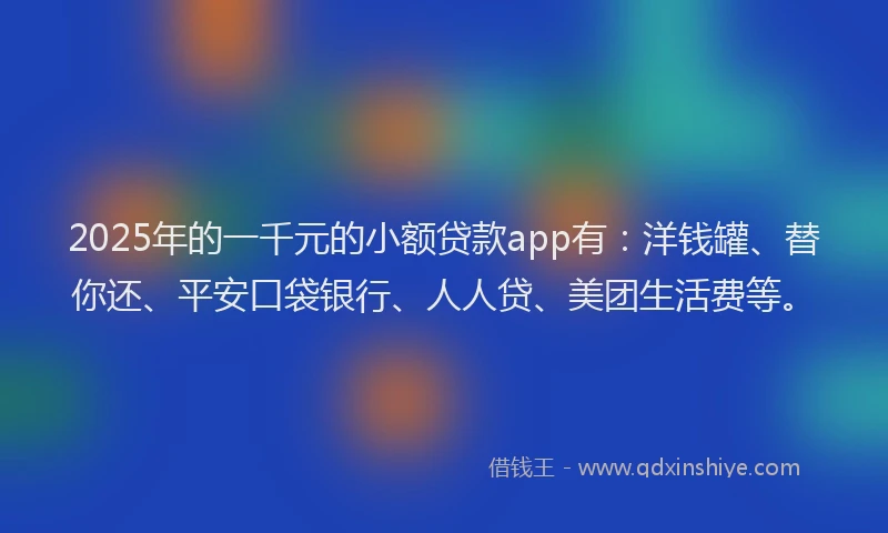 2025年的一千元的小额贷款app有：洋钱罐、替你还、平安口袋银行、人人贷、美团生活费等。