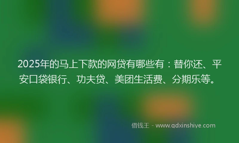 2025年的马上下款的网贷有哪些有：替你还、平安口袋银行、功夫贷、美团生活费、分期乐等。