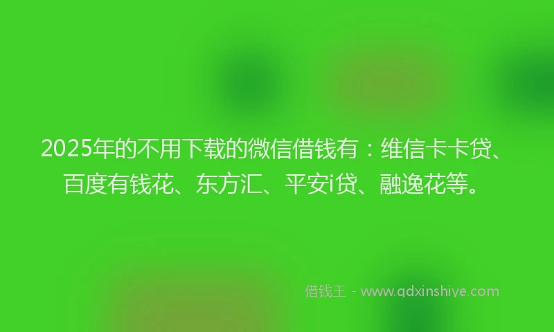 2025年的不用下载的微信借钱有：维信卡卡贷、百度有钱花、东方汇、平安i贷、融逸花等。