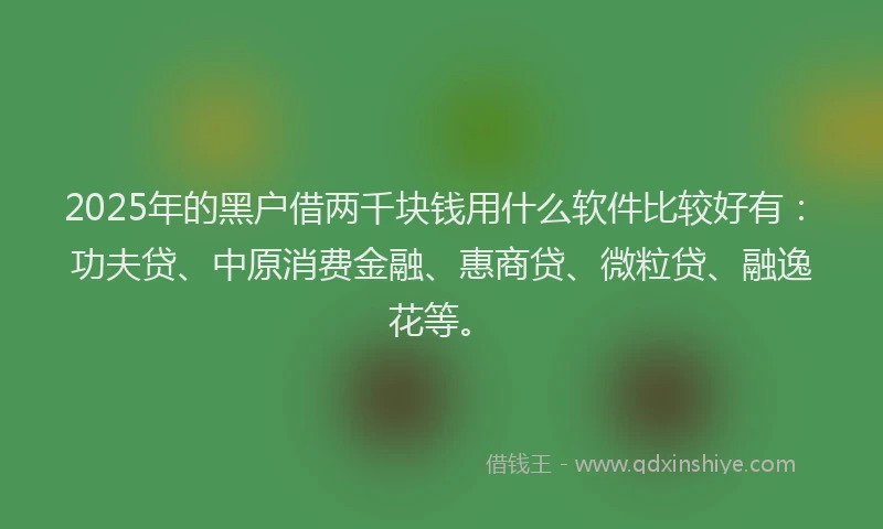 2025年的黑户借两千块钱用什么软件比较好有：功夫贷、中原消费金融、惠商贷、微粒贷、融逸花等。