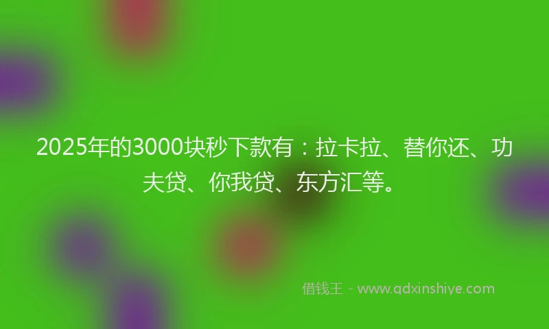 2025年的3000块秒下款有：拉卡拉、替你还、功夫贷、你我贷、东方汇等。