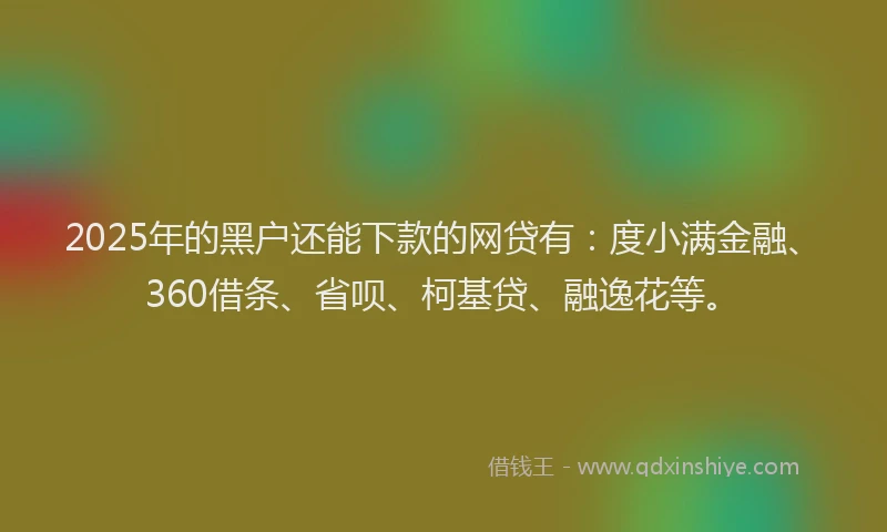 2025年的黑户还能下款的网贷有：度小满金融、360借条、省呗、柯基贷、融逸花等。