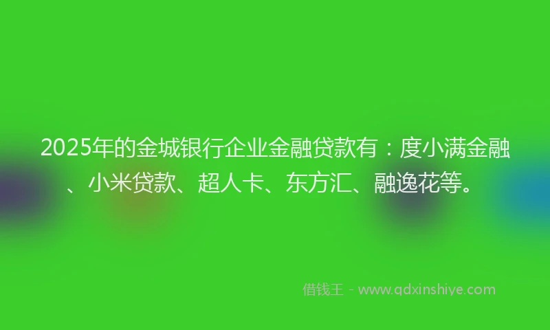 2025年的金城银行企业金融贷款有：度小满金融、小米贷款、超人卡、东方汇、融逸花等。