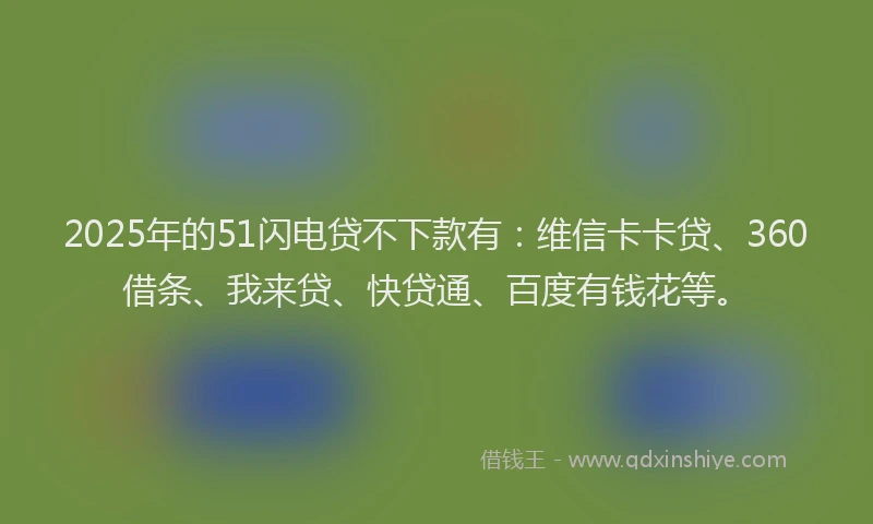2025年的51闪电贷不下款有：维信卡卡贷、360借条、我来贷、快贷通、百度有钱花等。