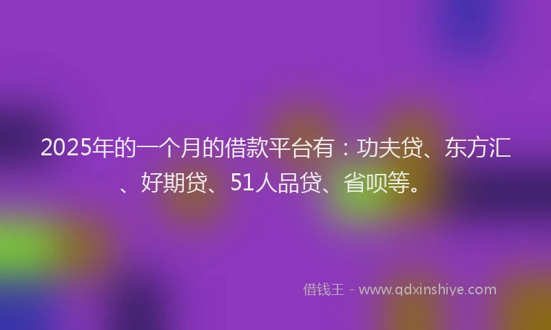 2025年的一个月的借款平台有：功夫贷、东方汇、好期贷、51人品贷、省呗等。