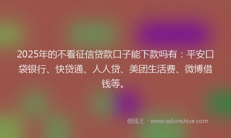2025年的不看征信贷款口子能下款吗有：平安口袋银行、快贷通、人人贷、美团生活费、微博借钱等。