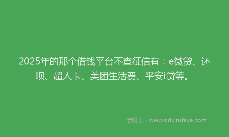 2025年的那个借钱平台不查征信有：e微贷、还呗、超人卡、美团生活费、平安i贷等。