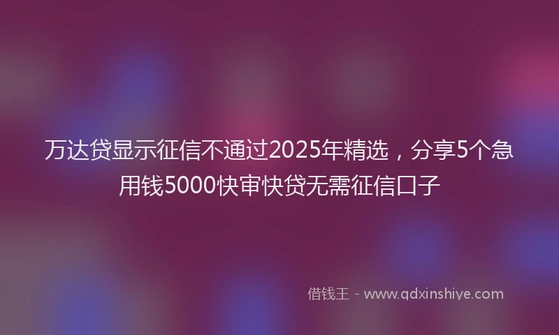 万达贷显示征信不通过2025年精选，分享5个急用钱5000快审快贷无需征信口子