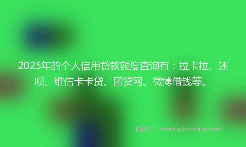 2025年的个人信用贷款额度查询有：拉卡拉、还呗、维信卡卡贷、团贷网、微博借钱等。