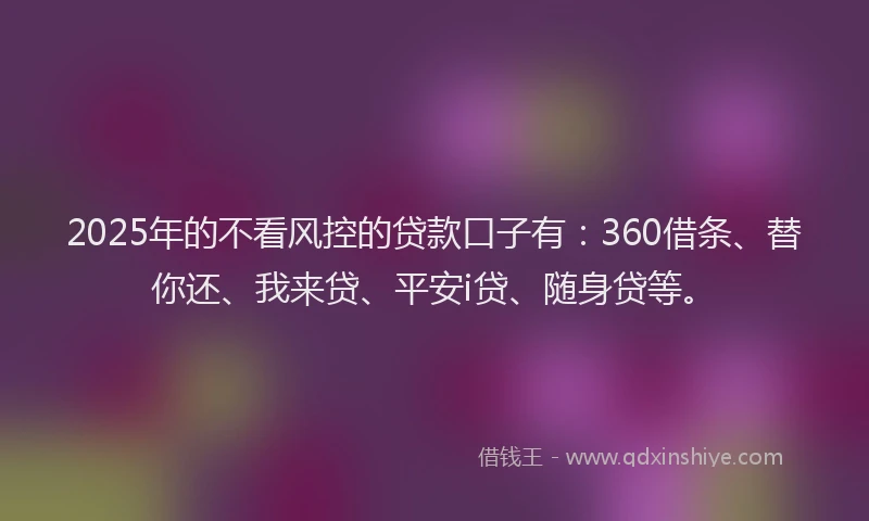 2025年的不看风控的贷款口子有：360借条、替你还、我来贷、平安i贷、随身贷等。