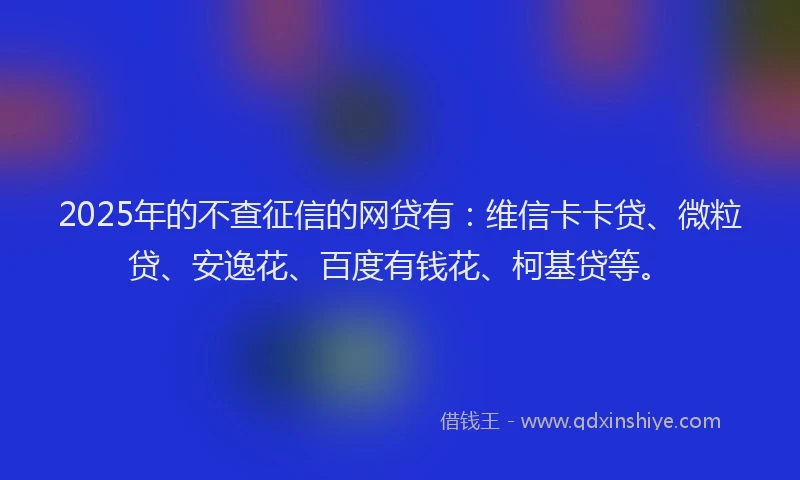 2025年的不查征信的网贷有：维信卡卡贷、微粒贷、安逸花、百度有钱花、柯基贷等。