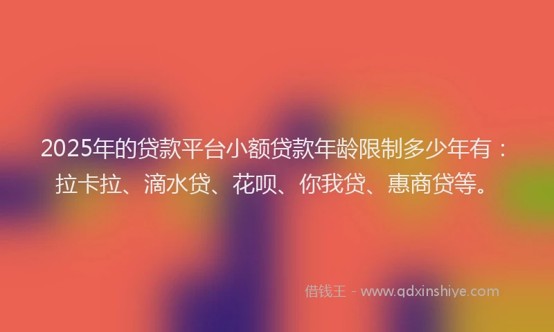 2025年的贷款平台小额贷款年龄限制多少年有：拉卡拉、滴水贷、花呗、你我贷、惠商贷等。