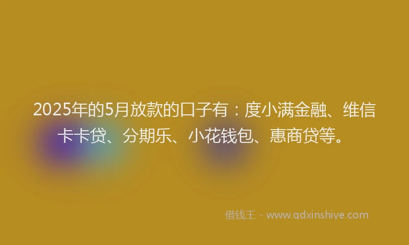 2025年的5月放款的口子有：度小满金融、维信卡卡贷、分期乐、小花钱包、惠商贷等。