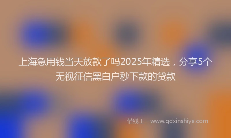 上海急用钱当天放款了吗2025年精选，分享5个无视征信黑白户秒下款的贷款