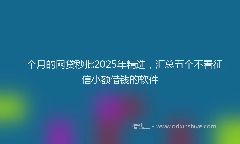 一个月的网贷秒批2025年精选，汇总五个不看征信小额借钱的软件