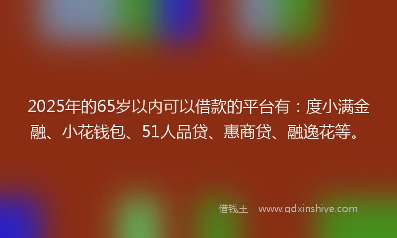 2025年的65岁以内可以借款的平台有：度小满金融、小花钱包、51人品贷、惠商贷、融逸花等。