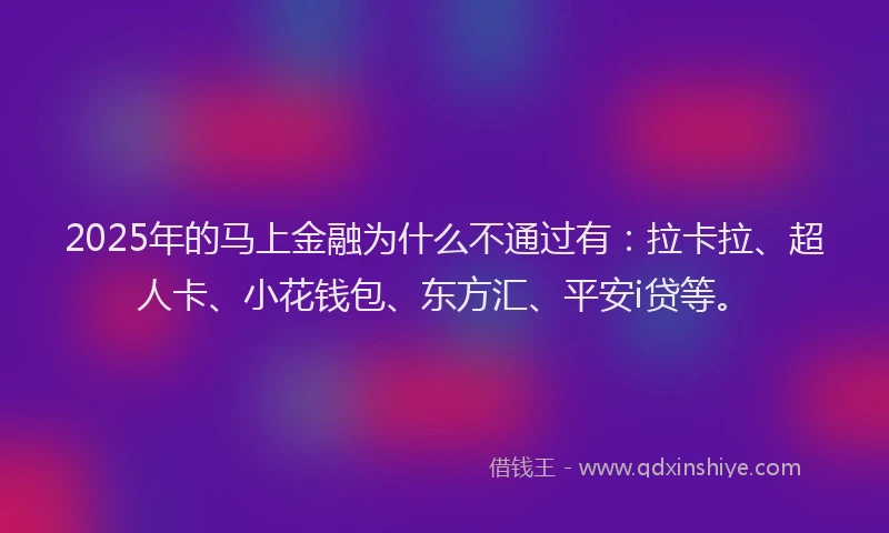 2025年的马上金融为什么不通过有：拉卡拉、超人卡、小花钱包、东方汇、平安i贷等。