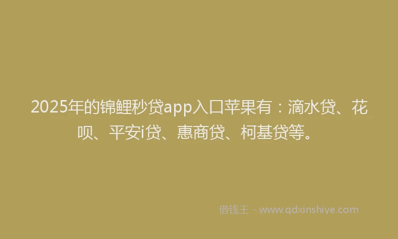 2025年的锦鲤秒贷app入口苹果有：滴水贷、花呗、平安i贷、惠商贷、柯基贷等。