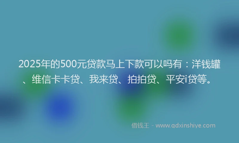 2025年的500元贷款马上下款可以吗有：洋钱罐、维信卡卡贷、我来贷、拍拍贷、平安i贷等。