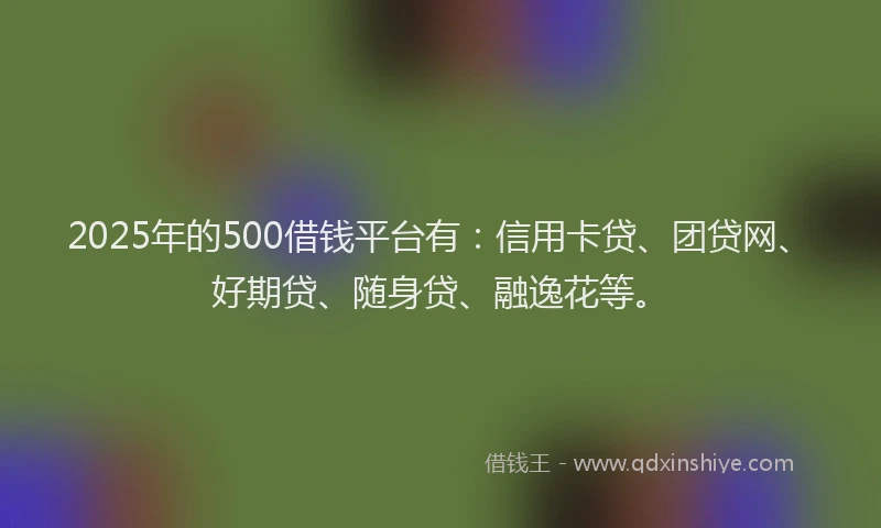 2025年的500借钱平台有：信用卡贷、团贷网、好期贷、随身贷、融逸花等。