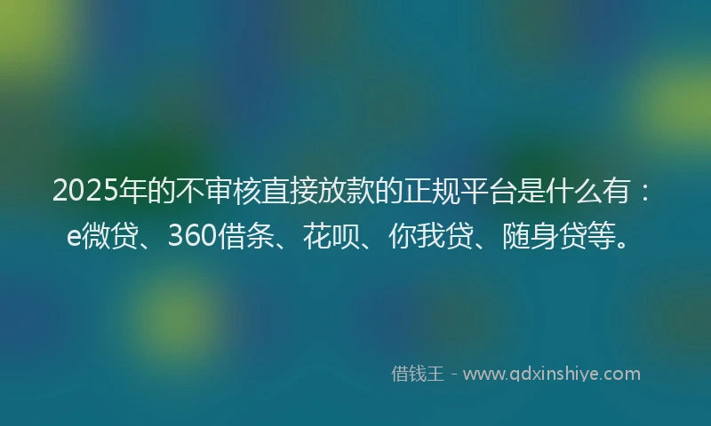 2025年的不审核直接放款的正规平台是什么有：e微贷、360借条、花呗、你我贷、随身贷等。